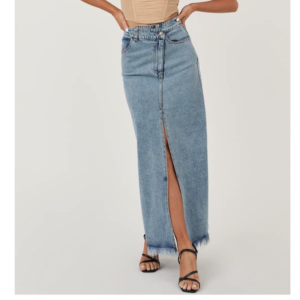 Medium Wash Denim (maxi) Skirt w front slit